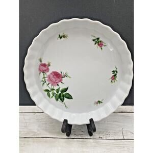 Christineholm Porcelain Rose Pattern Quiche, Tart, Pie Plate 9.5" Baking Dish